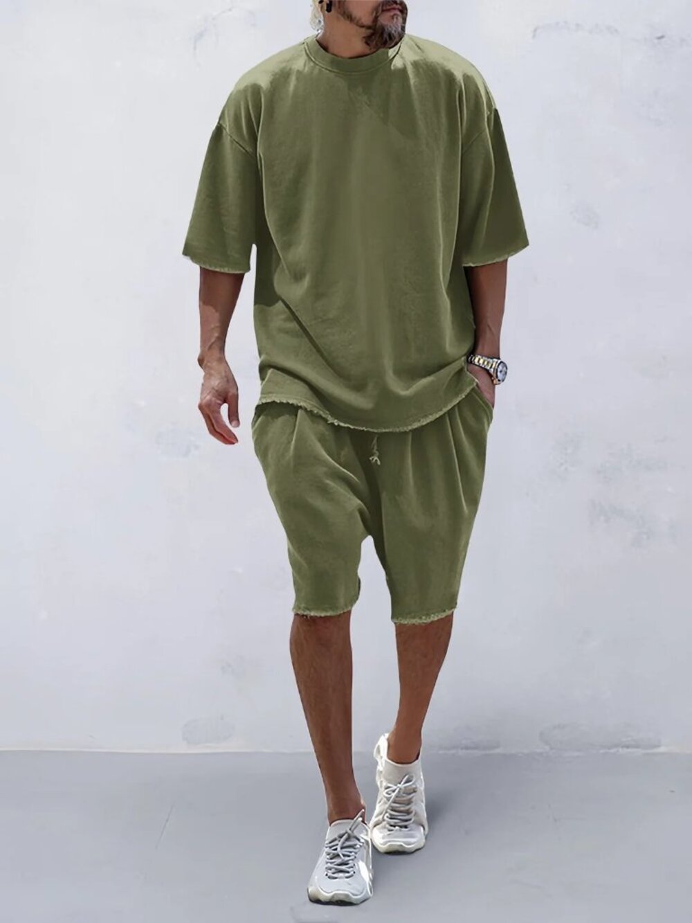 Coofandy Casual Loose Fit Solid Sports Sets-Green